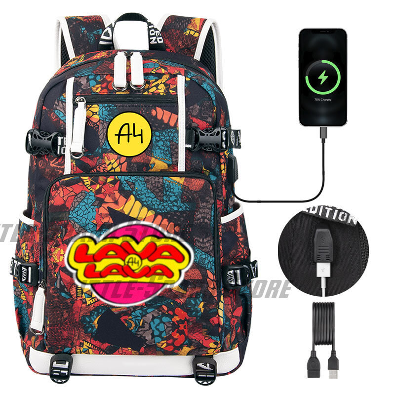 حقيبة ظهر للأطفال من Hot "الحمم البركانية" طراز А4 حقيبة ظهر مدرسية للطلاب المراهقين مزودة بمنفذ USB لشحن الكمبيوتر المحمول