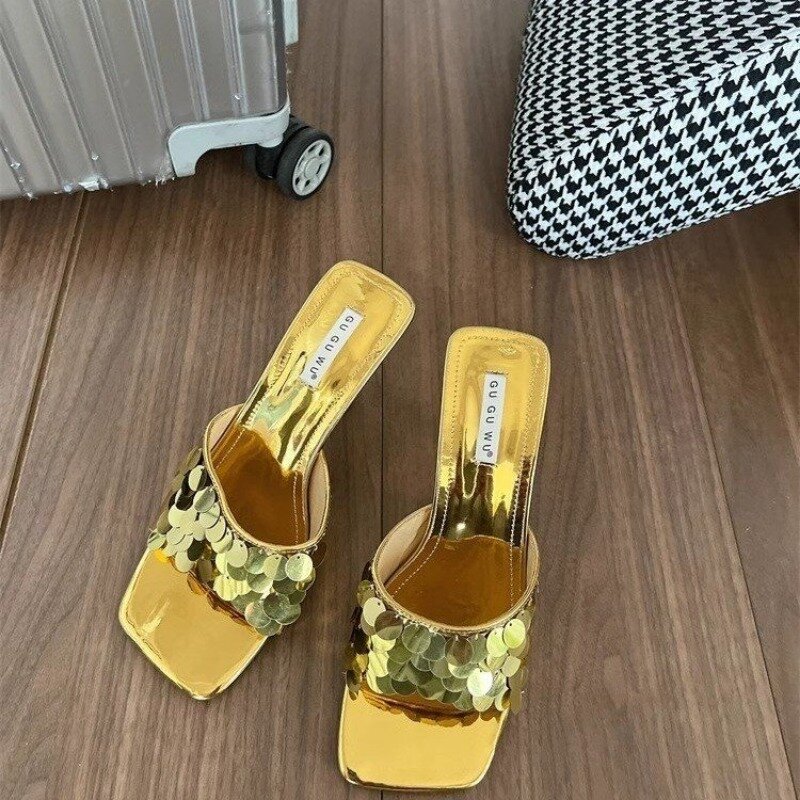 Fashion Women Pumps Square Toe Female Shoes 2024 Sexy Thin High Heels Summer Ladies Sandals Casual Outside Slides Footwear