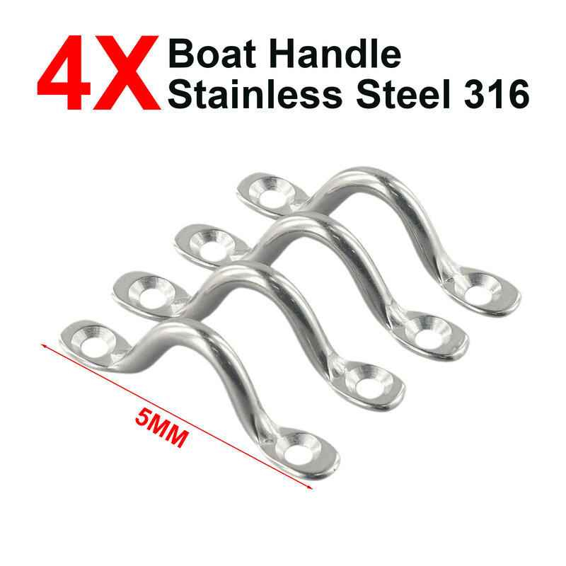 Marine Grade 316 Stainless Steel Wire Eye Straps  4pcs, 50mm X 17mm, Silver, For Boat Decks & Marine Applications