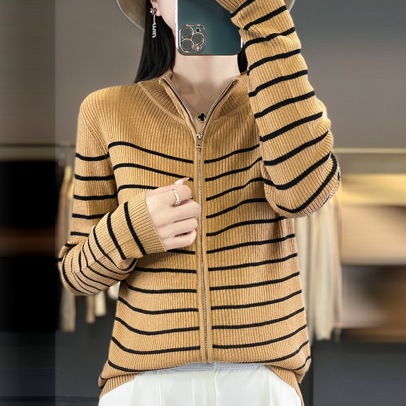 2024 baru musim semi musim gugur kardigan kasmir wanita kasmir bergaris Sweater cardigan Femme cardigan Sweater untuk wanita