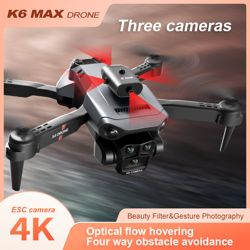 Mini K6 Max Quadcopter Drone, 8K, GPS, 3 Câmeras, Grande Angular, Fluxo Óptico, Prevenção de Obstáculos 4Way, Brinquedo Aerocraft Profissional