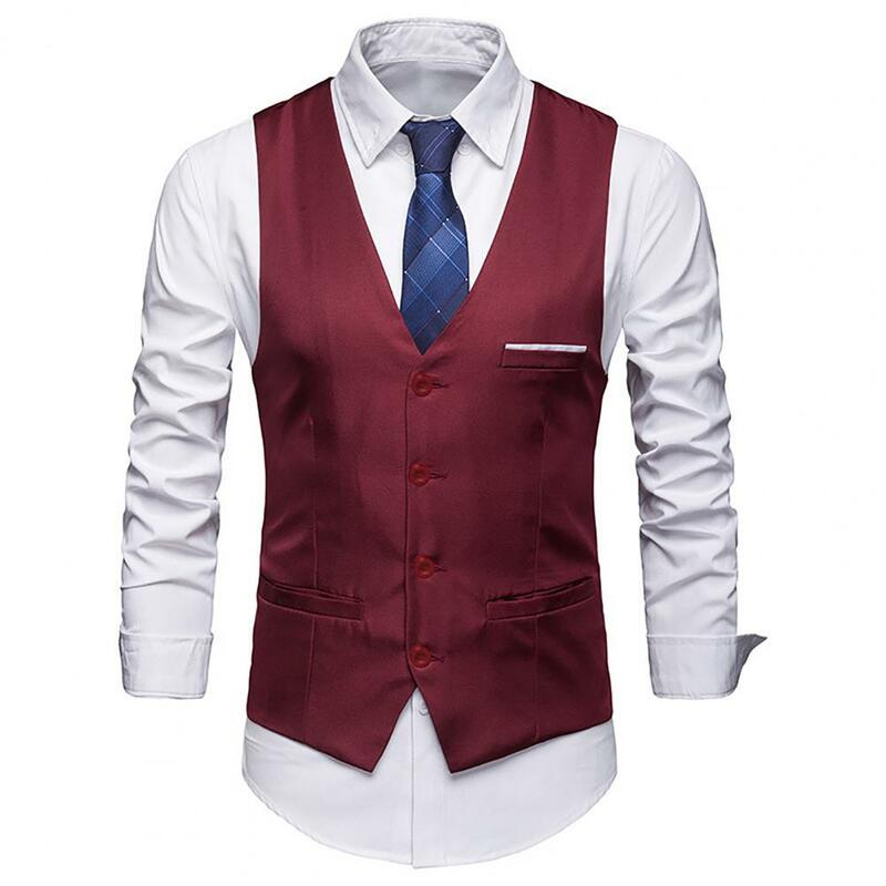 Chaleco de traje Formal para hombre, Top súper suave, ajustado, Color puro, chaleco de una sola botonadura, ropa de calle