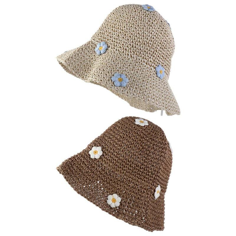 หมวกแฟชั่นผู้หญิงพับได้โบโฮปานามาหมวกปีกแบนกันแดดหมวกฟางหมวกบังแดดดอกไม้ป้องกันรังสียูวีหมวกกันแดด