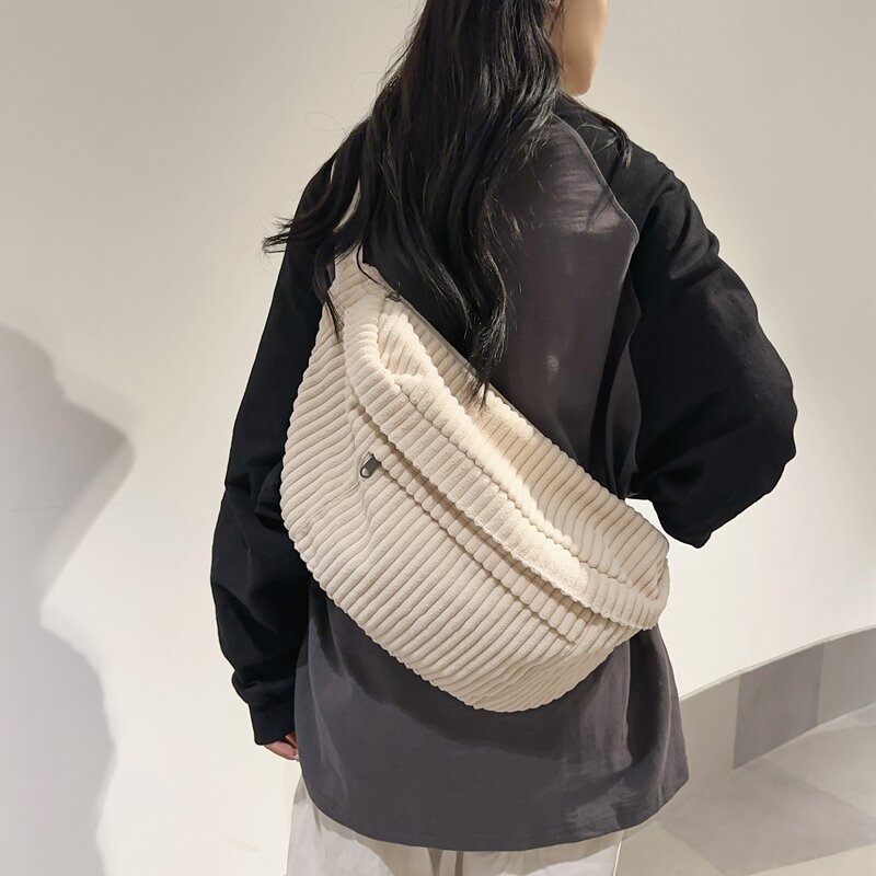 New Leisure Stripe Chest Bag Korean Edition Fashion Men And Women High Quality Soft Corduroy Travel Shopping Shoulder Chest Bag