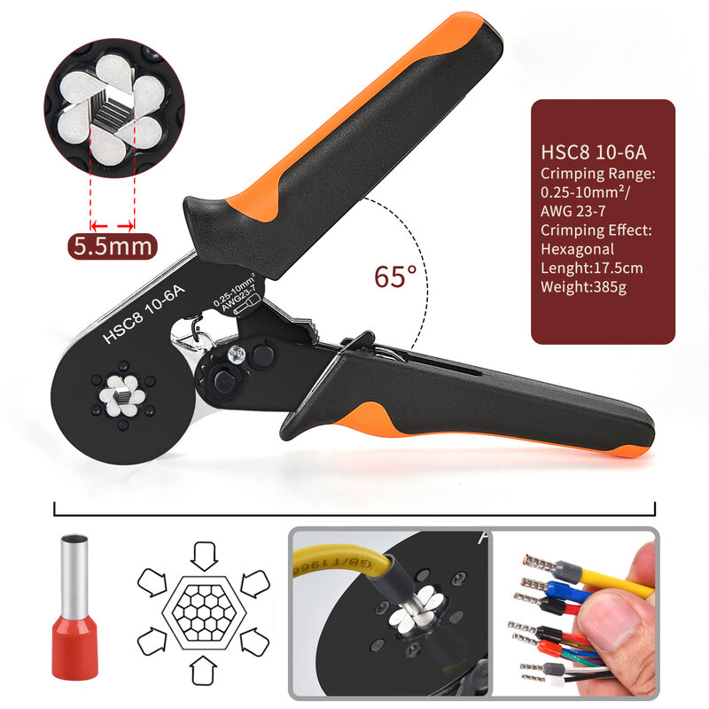 Ferrule Press crimping pliers for wires sleeves wires crimp electrical terminals tips 0.08-16mm² tubular terminal set connector