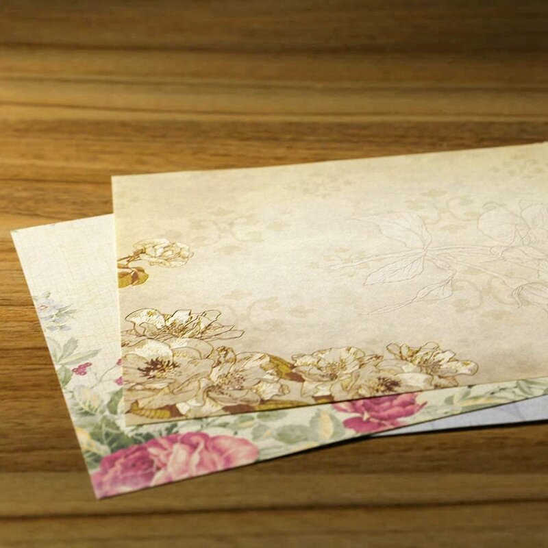 Juego de sobres de papel de escritura Floral, papelería Vintage, 30 piezas, para escritura a mano, letras, colores surtidos
