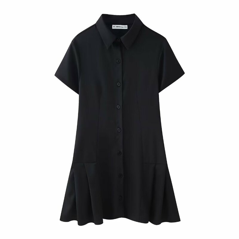 Damen neue schicke Mode Slim Fit Shirt Stil Revers breit plissiert Mini kleid Retro Kurzarm Button Up Damen kleid Mujer