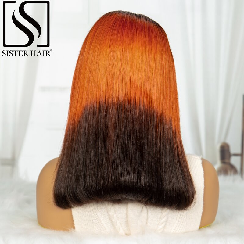 180%Density T4-350-4 Color Straight Bob Wig Human Hair Wig 2x6 Lace Short Straight Colored Bob Wig PrePlucked Brazilian Hair Wig
