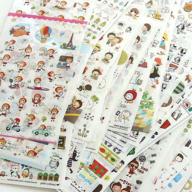 6Pcs/Lot Waterproof Cartoon Transparent Pvc Stickers DIY Hand Account Diary Decorative Stickers Kawaii Phone Cup Stickers