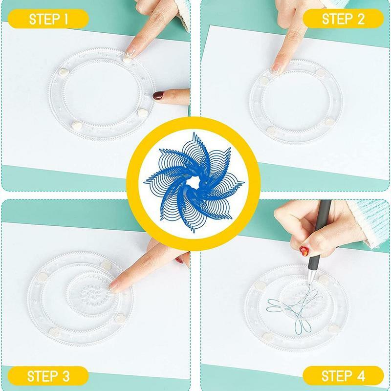 Kit seni grafik Spiral penggaris lingkaran bening untuk menggambar perlengkapan seni dan kerajinan DIY untuk membuat kartu pembatas buku dekorasi liburan