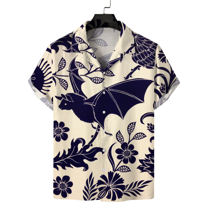 Рубашка мужская с коротким рукавом, Повседневная пляжная блуза с лацканами, однобортная свободная, с 3D принтом, лето