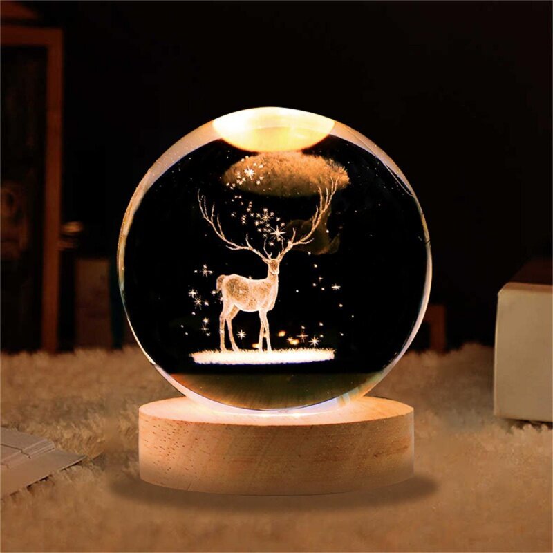 Świecące gwiaździste niebo jeden jeleń ma twoją kryształową kulę mała lampka nocna atmosferę projekcji lekka kreatywna nowa dziwna mały prezent