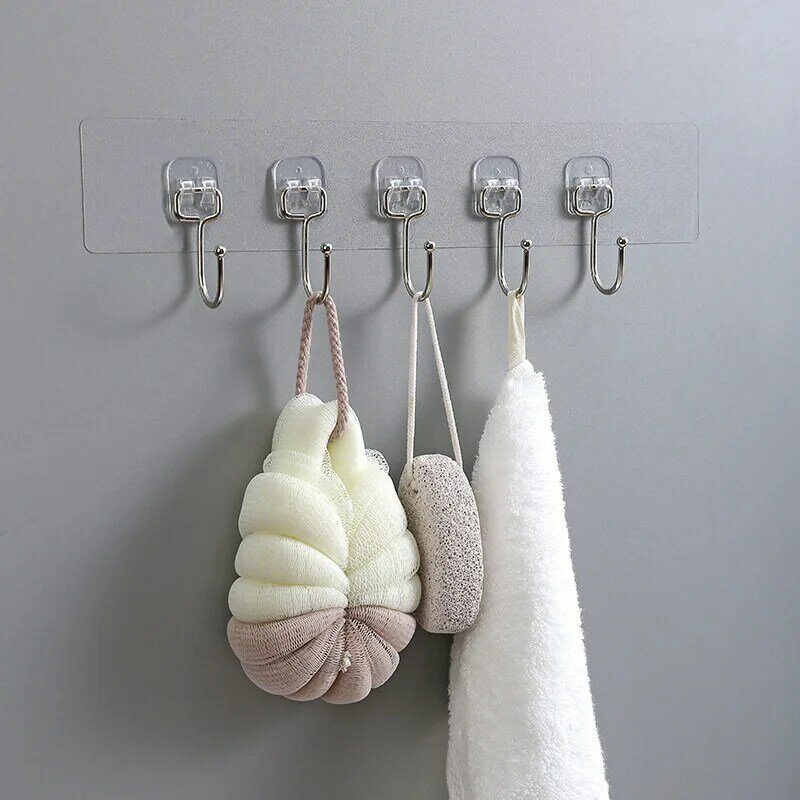 Fila de ganchos transparentes para colgar en la pared, colgador fuerte para cocina, baño, toalla, ropa, llavero, Organizador