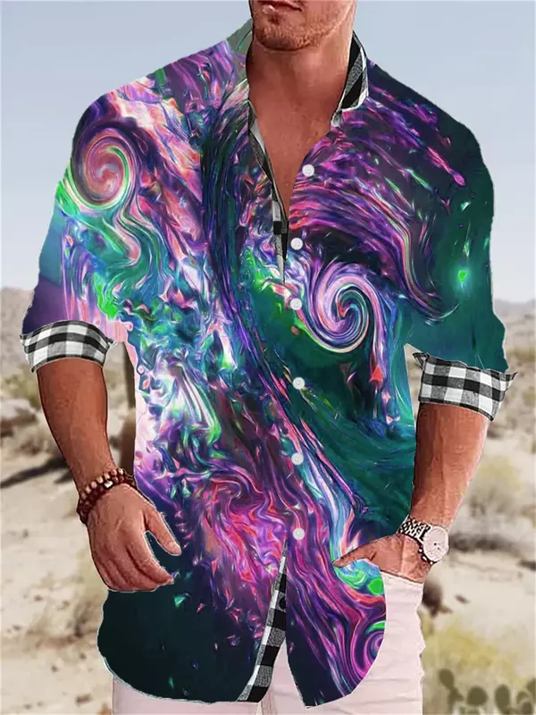 Camisa masculina com padrão de alta definição, camisa lapela, tecido macio e confortável, tendência de festa casual, alta qualidade, moda, 2023