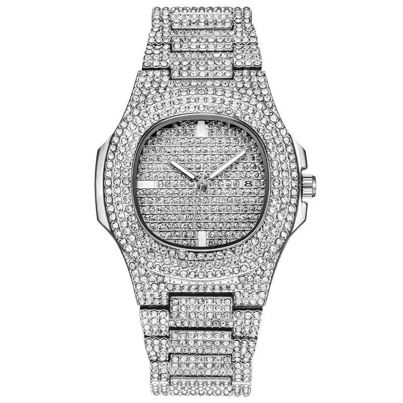 Ijs-Out Bling Diamond Horloge Voor Mannen Vrouwen Hip Hop Mens Quartz Horloges Roestvrij Stalen Band Zakelijke Horloge Man unisex Gift