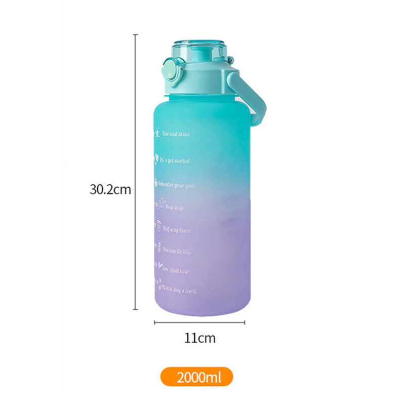 2 Liter Neue Outdoor Große Kapazität Sport Wasser Flasche Gradienten Wasserkocher Bombe Abdeckung Stroh Tasse Mit Zeit Marker Dicht für gym