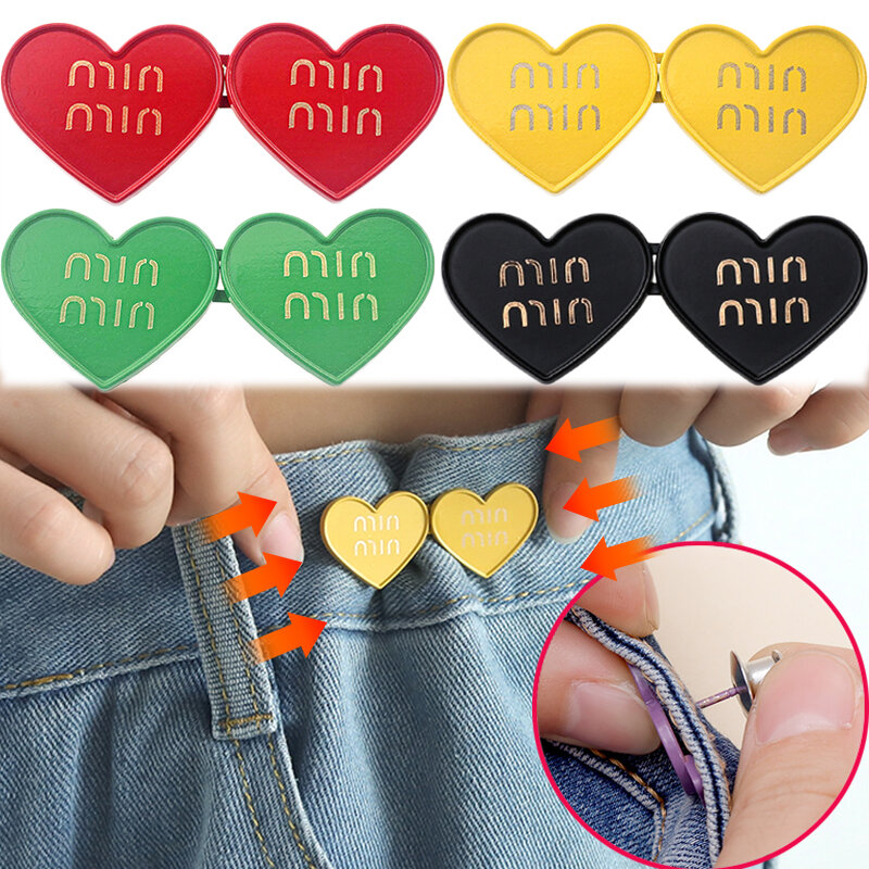Cute Heart Pin Clip in vita chiusura a scatto in metallo pantaloni spille staccabili senza cuciture fibbia Jeans ridurre la vita stringere le fibbie della spilla