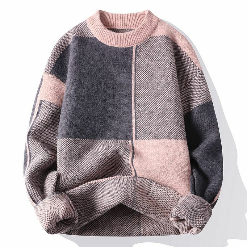 Sweater pria, atasan lelaki Pullover hangat tebal musim gugur musim dingin 2023, longgar, leher bulat nyaman, warna Solid