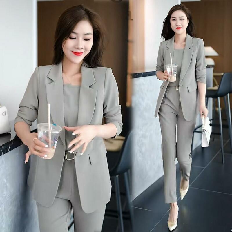 3 Pcs/Set Lady Business Outfit Women Cardigan Vest Coat Pants Suit Solid Color Formal Business Clothes Jacket Trousers Top Suit