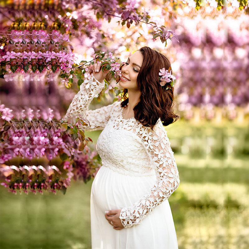 Pizzo scava fuori abiti da gravidanza per la sessione fotografica incinta abito elegante Baby Shower manica lunga abito premaman fotografia