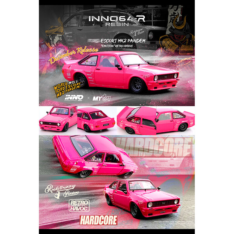 INNO In Stock 1:64 ESCORT MK2 PANDEM EMOTION Pink Diecast Diorama collezione di modelli di auto giocattoli In miniatura