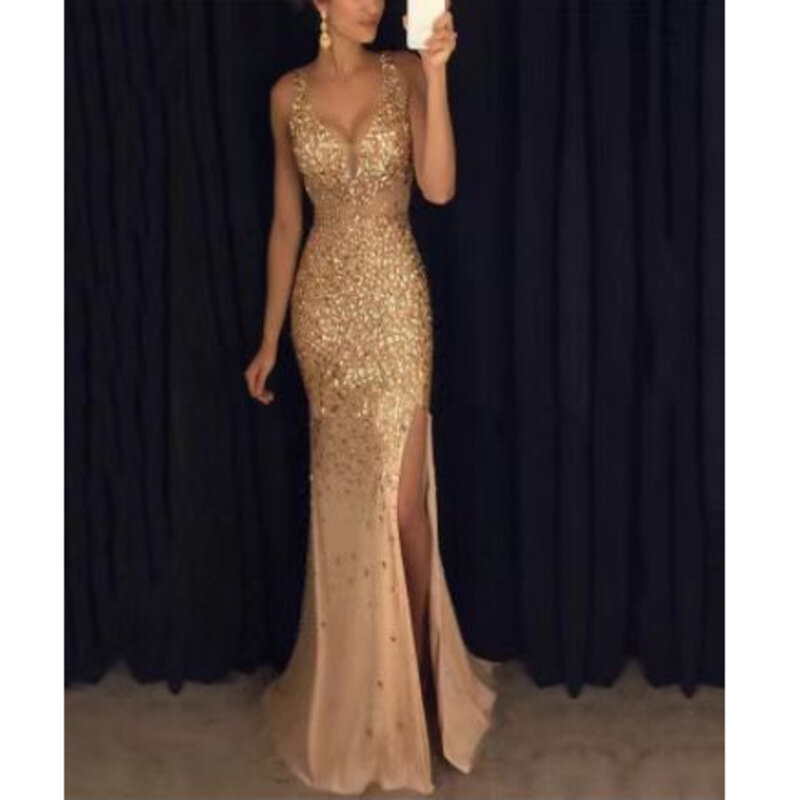 Autumn and Winter New Split Gilded Long Evening Dress Fashion Hot Flash On sale Fee None
