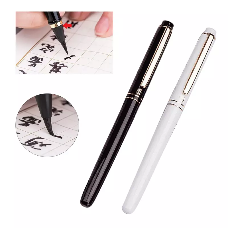 Luxury Metal Ink Fountain Pen Type Writing Brush Soft Head wolf-hair calligraphic pen Drawing Ink Pen School Stationery Supplies