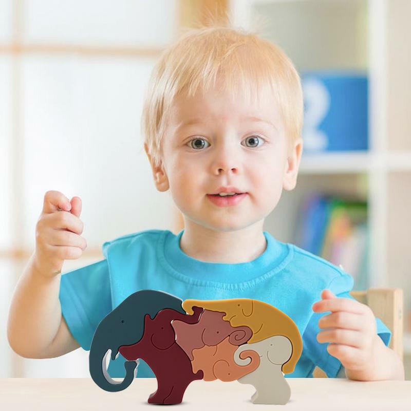Elephant Jigsaw Puzzle Silicone Building Blocks Elephant Shape Learning Toys Jigsaw Puzzles Montessori Animal Table Game Toy