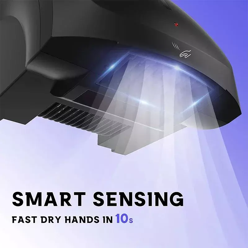 Secador de mãos comercial automático com luz de trabalho LED, alta velocidade, secadores plug-in para banheiros, 1800W