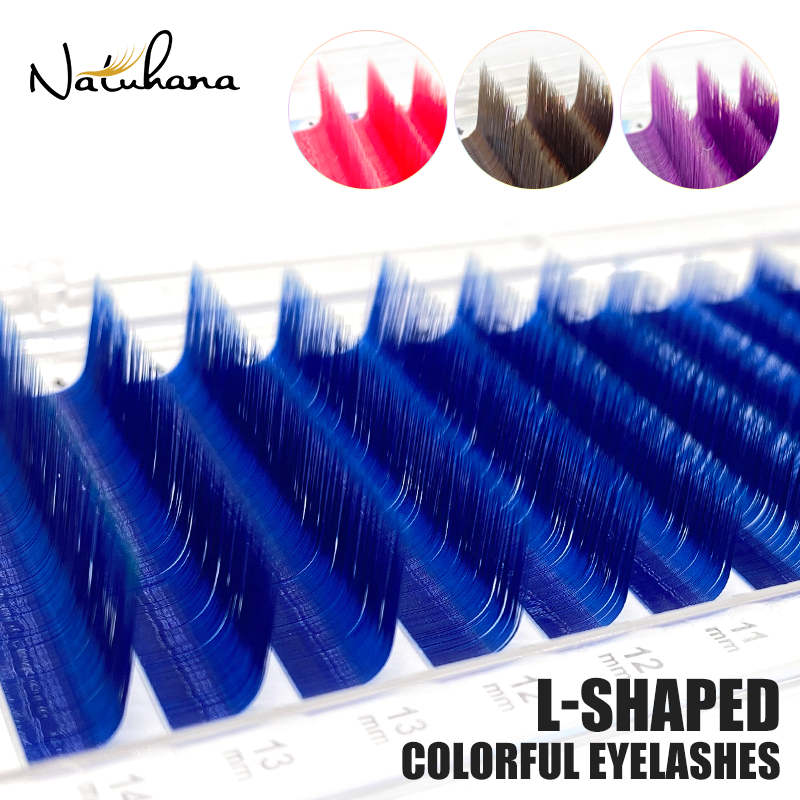 NATUHANA Easy Fan Colored Lashes L/LU(M) Curl  False Eyelash Extension Individual  Auto Fan Color Mink Eyelashes L Shaped Makeup