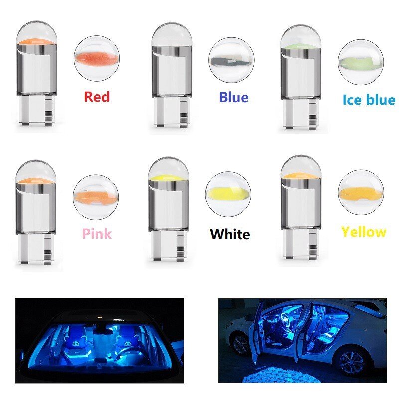 4X Super Bright W5W 194 T10 LED Glass Housing Cob Car Bulb White Red Blue Yellow Wedge License Plate Lamp Dome Tail Backup Light