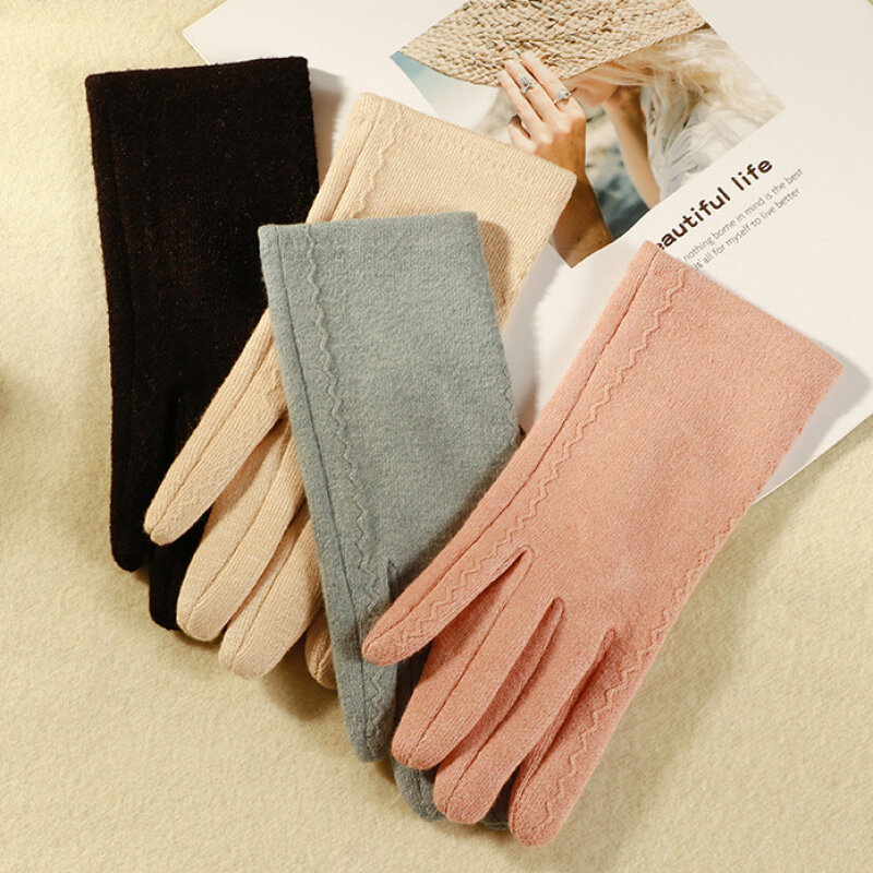 Женские Простые Стильные теплые перчатки для сенсорного экрана на осень-зиму, Модные индивидуальные Элегантные Перчатки, однотонные ветрозащитные велосипедные перчатки для вождения