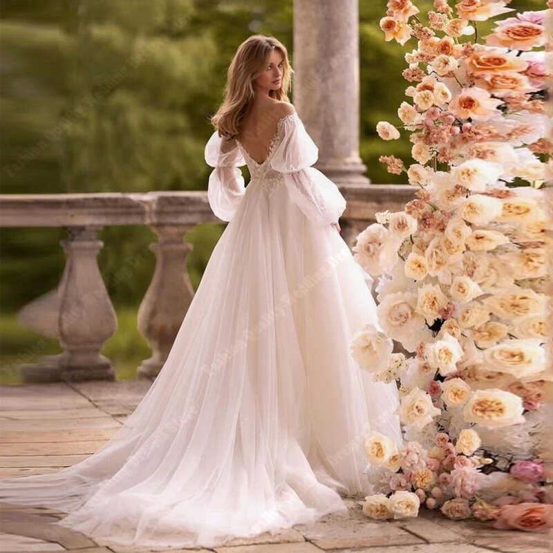 2024 elegan V-Neck gaun pernikahan wanita Vintage cantik A-Line gaun pengantin mengkilap bunga Decal lantai panjang Vestidos De Novias