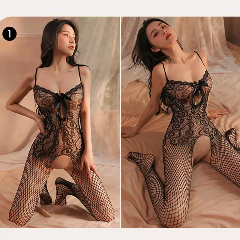 Pantyhose pinggang tinggi stoking jala untuk seks seksi Lingerie perempuan Lingerie jaring ikan perbudakan Bodysuit erotis peregangan ketat selangkangan terbuka