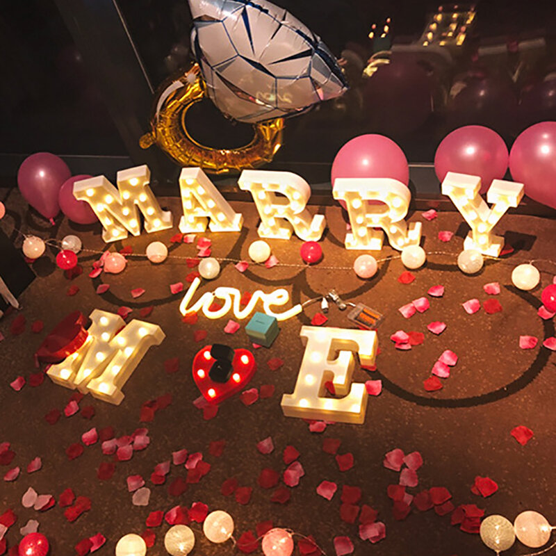 Decorative Letters Alphabet Letter LED Lights Luminous Number Lamp Night Light Wedding Proposal Party Baby Bedroom Decoration