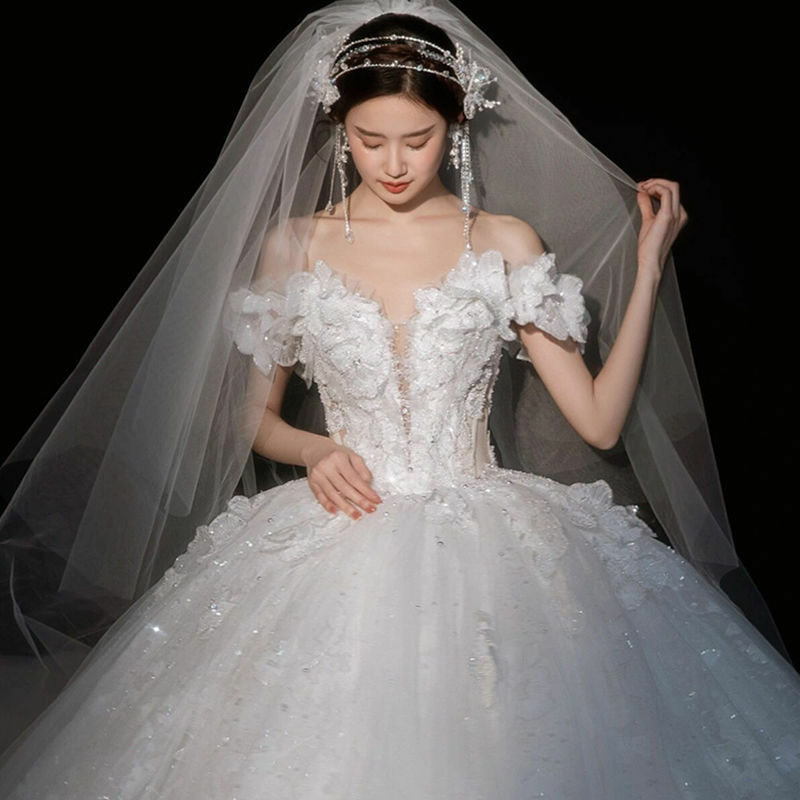 Dubai Arabia Crystal paillettes Ball Gown abito da sposa Glitter Luxruy abito da sposa donna 2023 maniche a sbuffo abito da sposa De Mariée