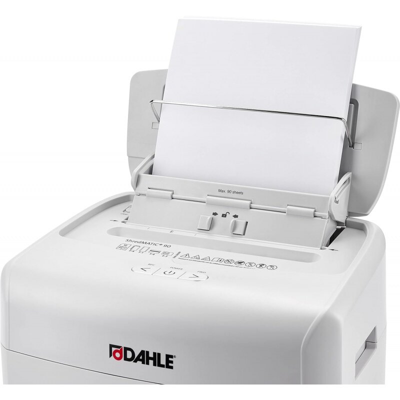 Измельчитель бумаги с автоматической подачей бумаги Dahle ShredMATIC SM 90, поднос для подачи бумаги 90 листов, без масла, защита от джема, степень безопасности P-4, 1-2 пользователя