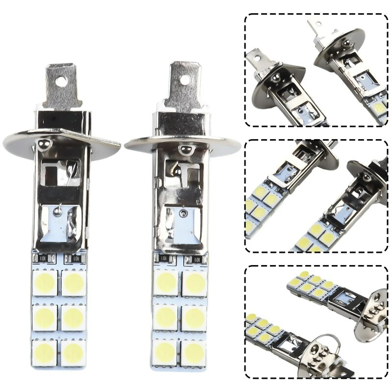 2x Light Bulb Fog Lights 12V DC Aluminum Alloy Fog Driving Bulbs H1 Headlight Kit Super Bright White Light 2pcs/set