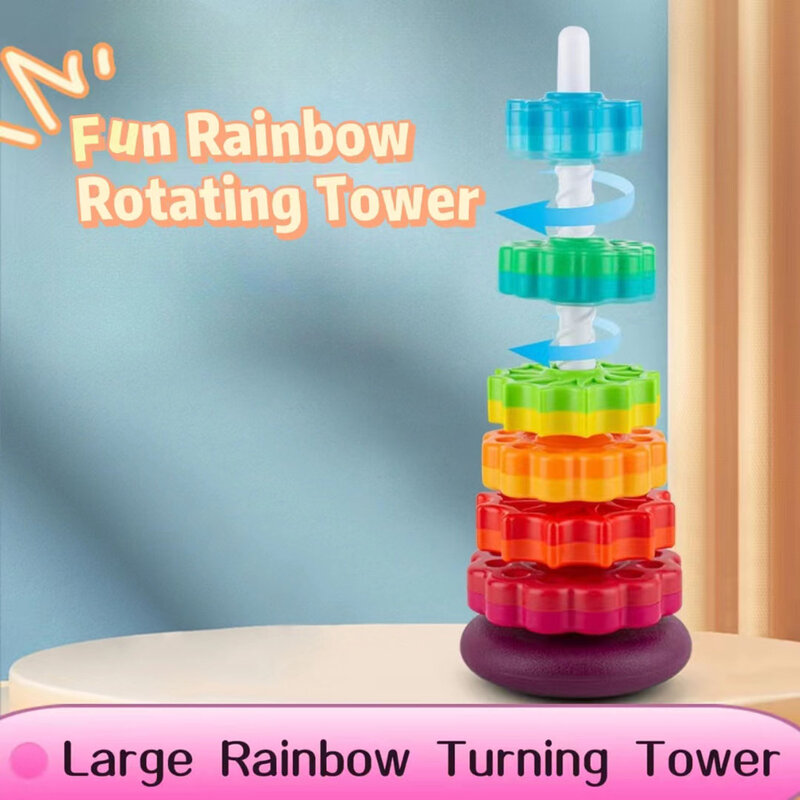 برج قوس قزح دوار للطفل ، ألعاب تعليمية مكدسة ذات 6 عجلات ، آمنة وصديقة للبيئة ، ممتعة ملونة