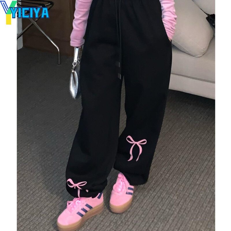 YICIYA-بنطال نسائي فضفاض بطول كامل مع عقدة فيونكة ، بنطال رياضي مستقيم ، ملابس شارع عالية ، بنطال غير رسمي ، جديد ، طراز Y2K ،