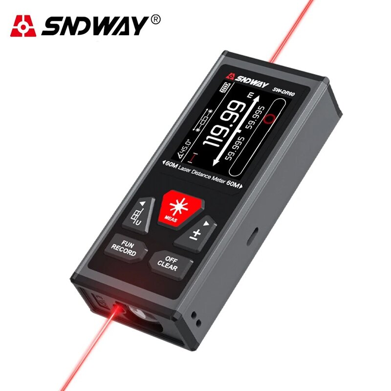 SNDWAY-Medidor de distância a laser duplo, telêmetro bilateral recarregável, fita métrica digital, ferramenta de medição de ângulo, 200m, 120m