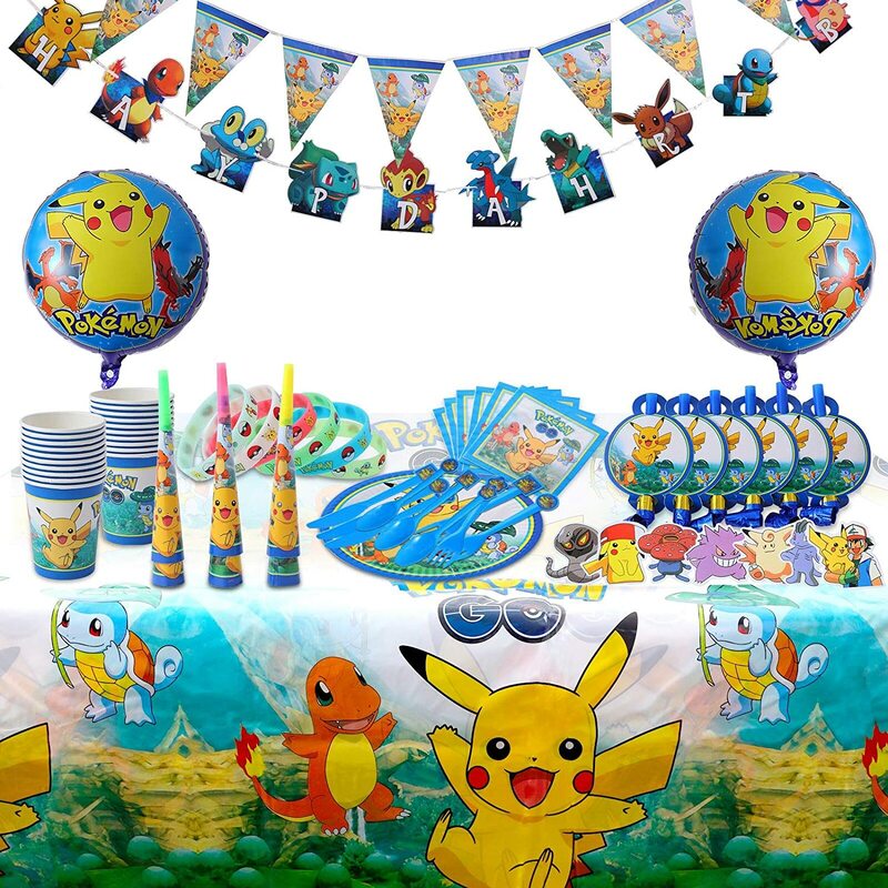 Balony dekoracje na imprezę urodzinową Pokemon Pikachu Baby Shower DIY na przyjęcie zaopatruje zastawę stołową torba na prezent baner zabawki dla chłopców