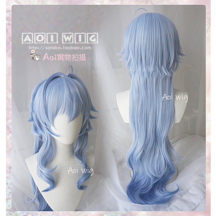 AOI-Peluca de cuero cabelludo simulado para mujer, pelo Natural de microrizo, color azul, suave, suave, efecto lluvia, color azul