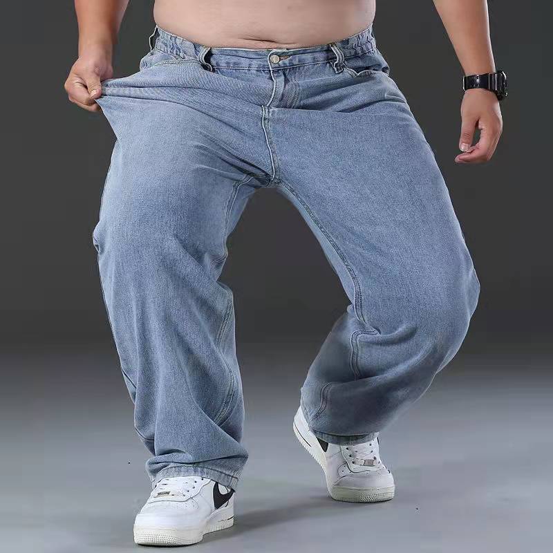 กางเกงยีนส์ขายาวแบบขากว้างสำหรับผู้ชายกางเกงใส่ทำงานกางเกงยีนส์สีเทาสีเทาแบบลำลองขนาดใหญ่2023ใหม่