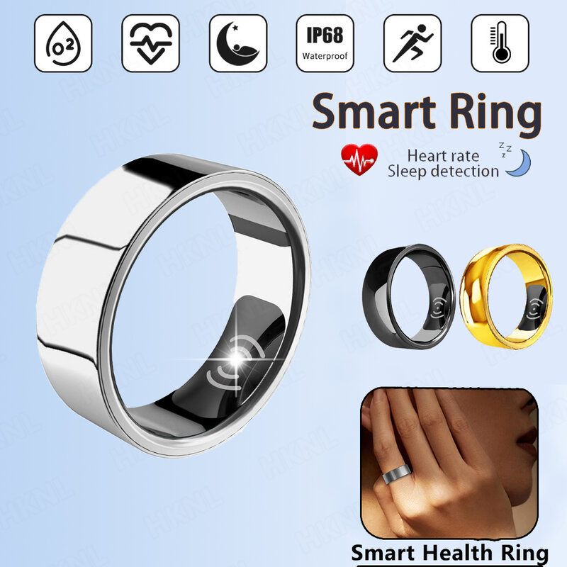 SR200 Gold Smart Ring, Fréquence cardiaque, Pression artérielle, Température de l'oxygène sanguin, Calrespiration du sommeil, Tracker d'activité multilingue, Anneau de santé