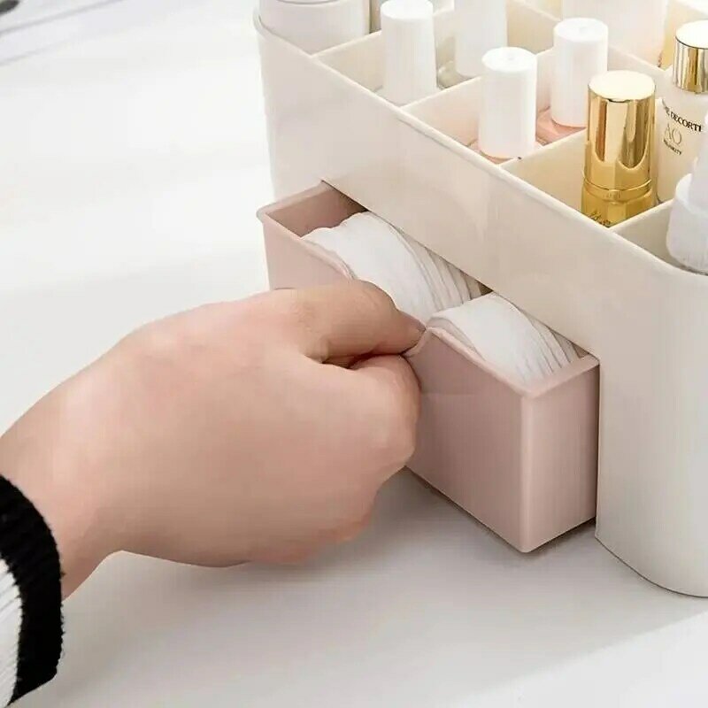 Kotak penyimpan Makeup plastik lapisan ganda, laci kosmetik, kotak Display perhiasan, wadah penata kotak Desktop