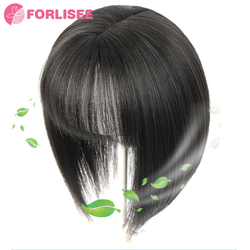 FORLISEE Wig wanita, bagian rambut palsu wanita 3D poni Perancis alami halus dan ringan meliputi rambut putih mulus