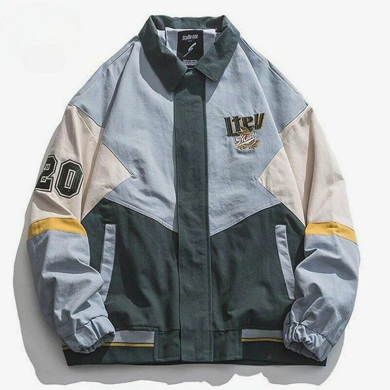 New Street Men Bomber giacche ricamo colore contrasto giacca allentata cappotto pilota primavera autunno Hip Hop Y2K moda Unisex donna