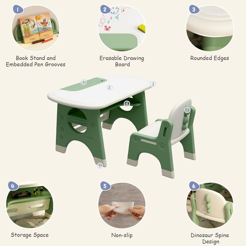 BanaSuper 어린이용 드로잉 테이블 및 의자 세트, 지울 수 있는 보드 수채화 펜, 유아용 플라스틱 활동 테이블