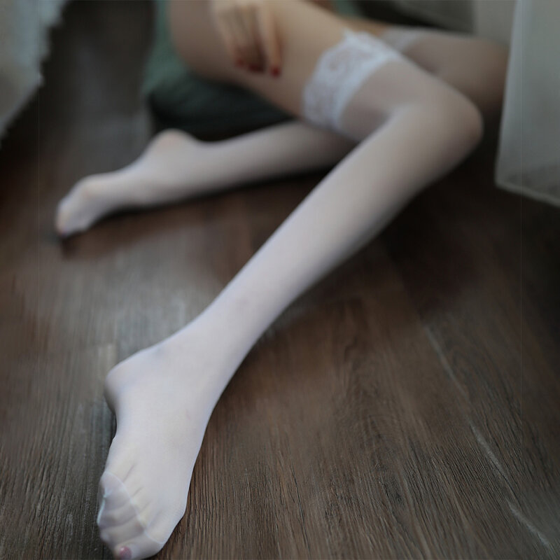 Stoking wanita seksi tembus pandang untuk wanita, stoking selutut renda Tinggi paha, kaus kaki elastis menggoda Ultra tipis